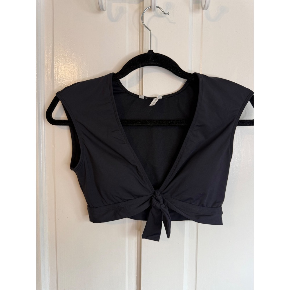 Bleu Rod Beattie Black Tie Front V-Neck Bikini Top Cap Sleeve Swim Top Size 4